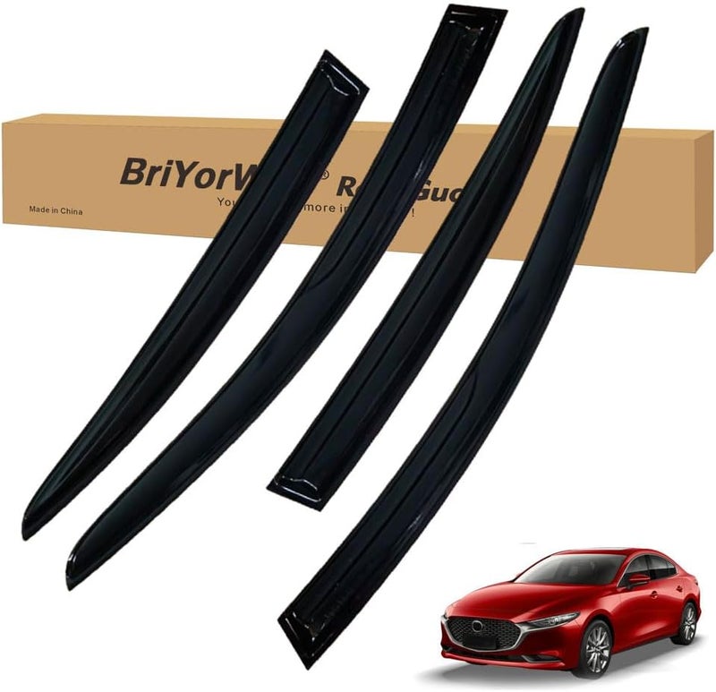 BriYorWay Vent Shades Rain Guards for Mazda 3 Sedan 2019 2020 2021 2022 2023 2024 2025 Accessories, for Mazda 3 Sedan Window Deflectors Window Visors - Image 1